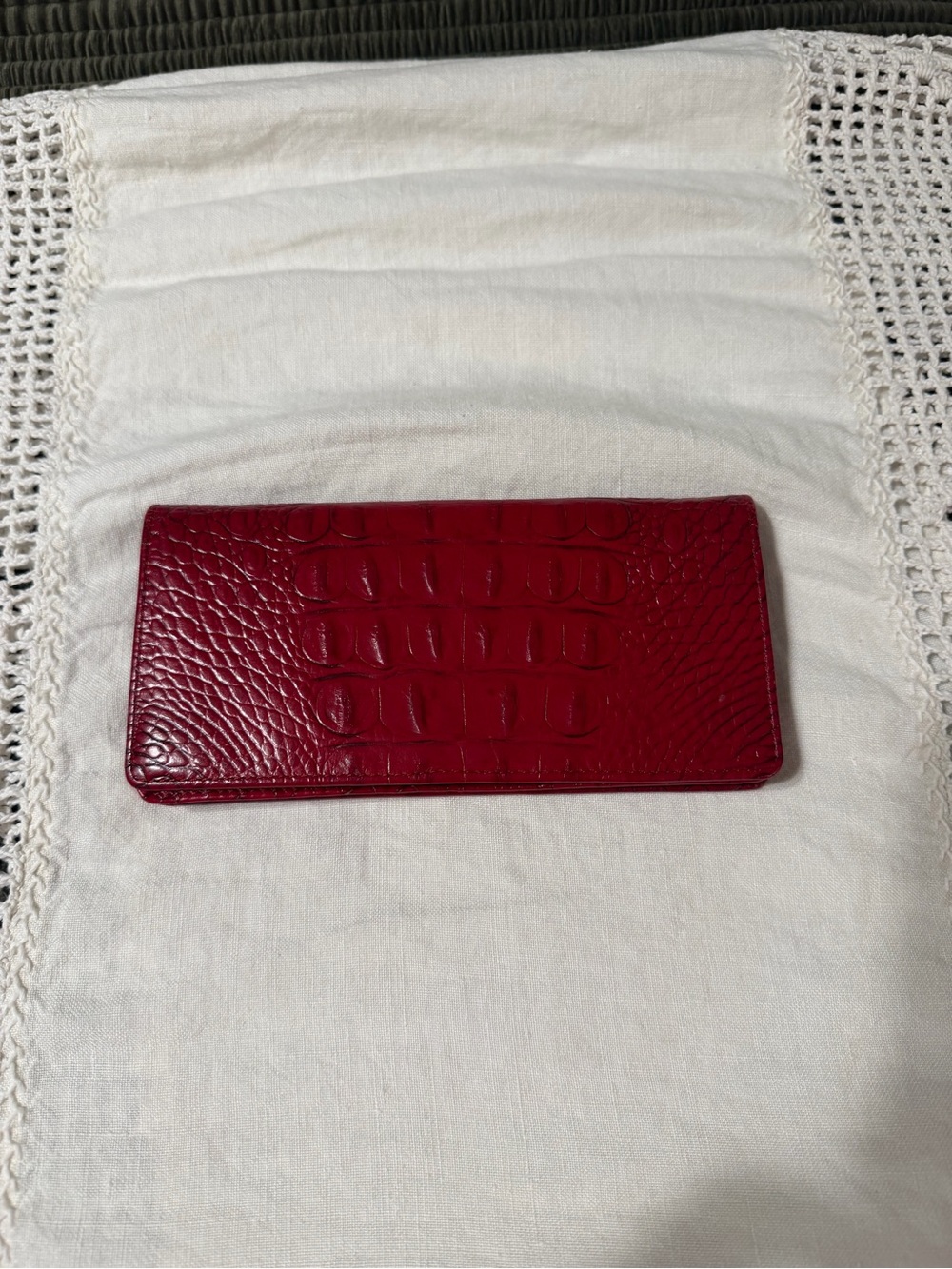 Vintage Brahmin Red Croc-Embossed Long Slim Wallet